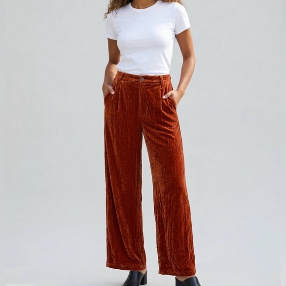 entro Pants - NWT Entro Velvet Wide-Leg Pants in Pumpkin Spice Size Medium